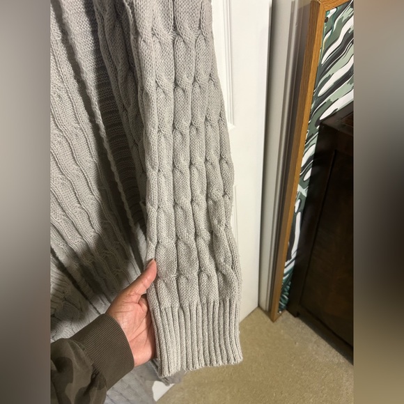 Cozy Gray Cable Long Knit Cardigan with Pockets 5X - Picture 3 of 4